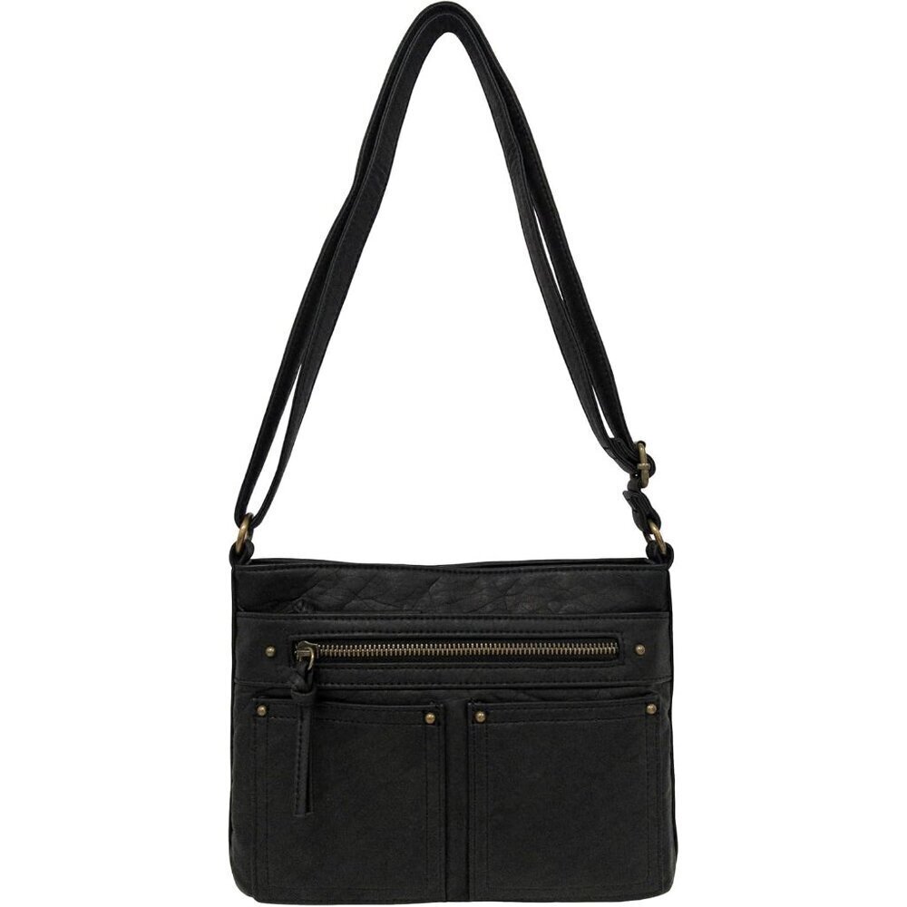 Women's Small Faux Leather Crossbody Bag with Front Pockets Adjustable Strap